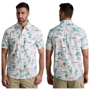 NWT Chaps Men's Short Sleeve Chambray Button Down Shirt Tropical Hawaiian Sz XL